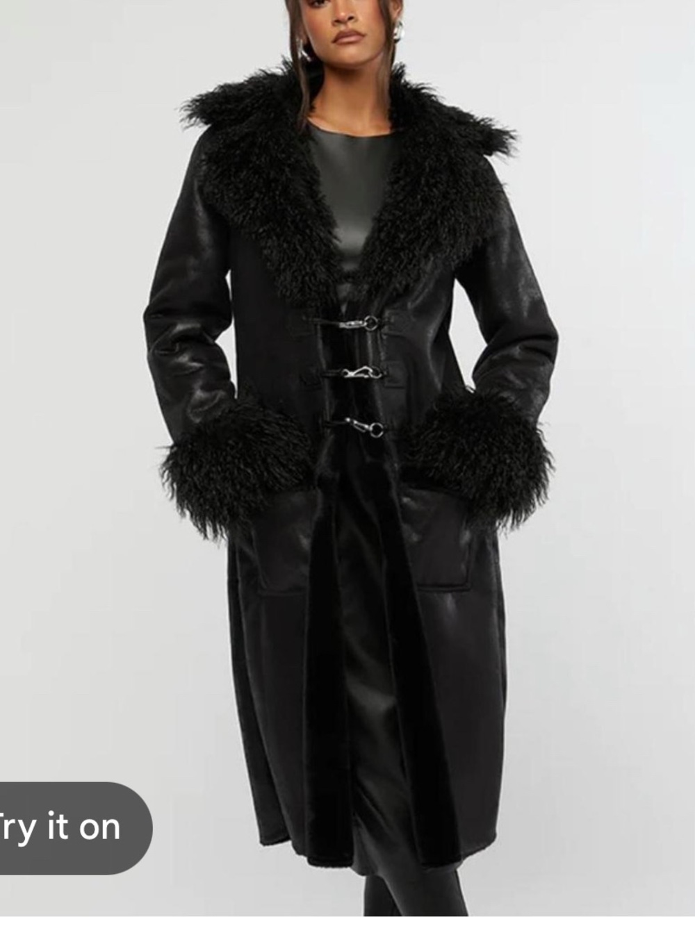 WeWoreWhat Black Faux Shearling Penny Lane Coat LARGE